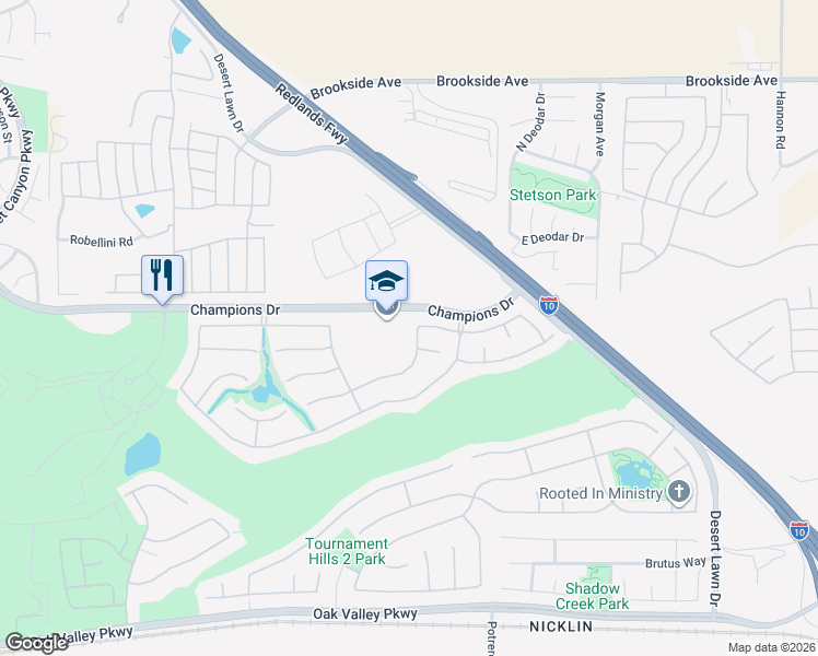 map of restaurants, bars, coffee shops, grocery stores, and more near 36836 Torrey Pines Drive in Beaumont