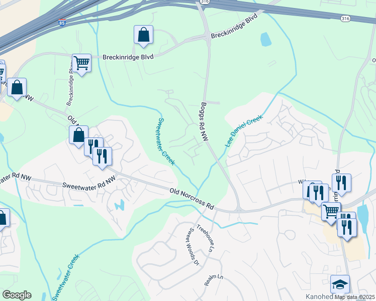 map of restaurants, bars, coffee shops, grocery stores, and more near 1521 Autumn Village Court in Duluth
