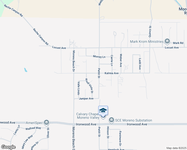 map of restaurants, bars, coffee shops, grocery stores, and more near 27951 Kalmia Avenue in Moreno Valley