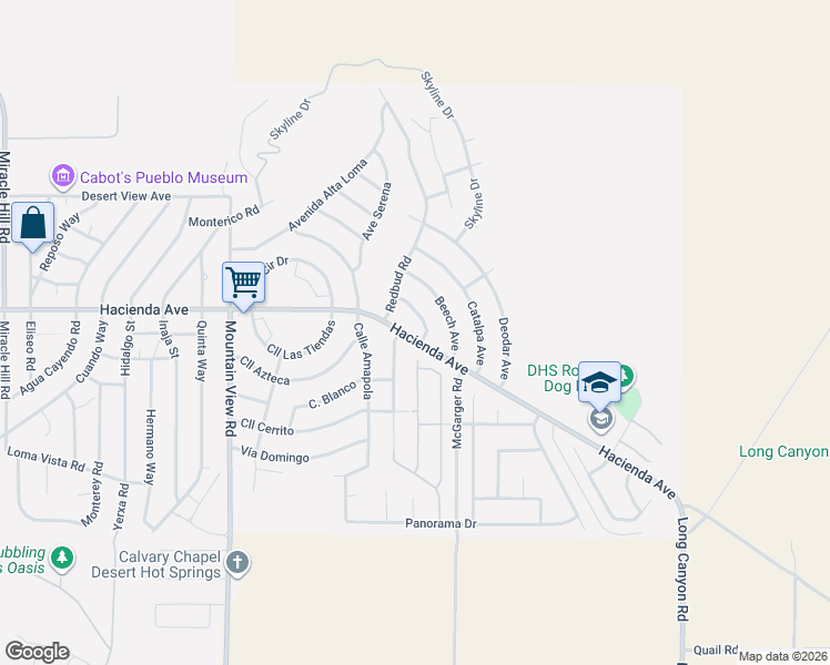 map of restaurants, bars, coffee shops, grocery stores, and more near 12980 Acacia Avenue in Desert Hot Springs