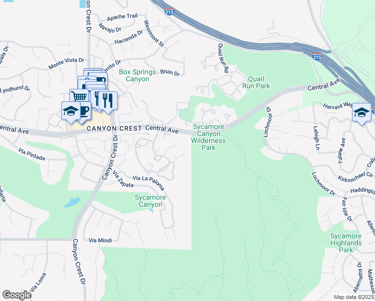 map of restaurants, bars, coffee shops, grocery stores, and more near 600 Central Avenue in Riverside