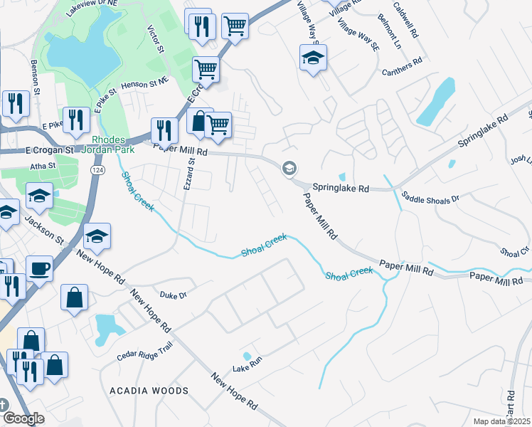 map of restaurants, bars, coffee shops, grocery stores, and more near 251 Green Bridge Court Southeast in Lawrenceville