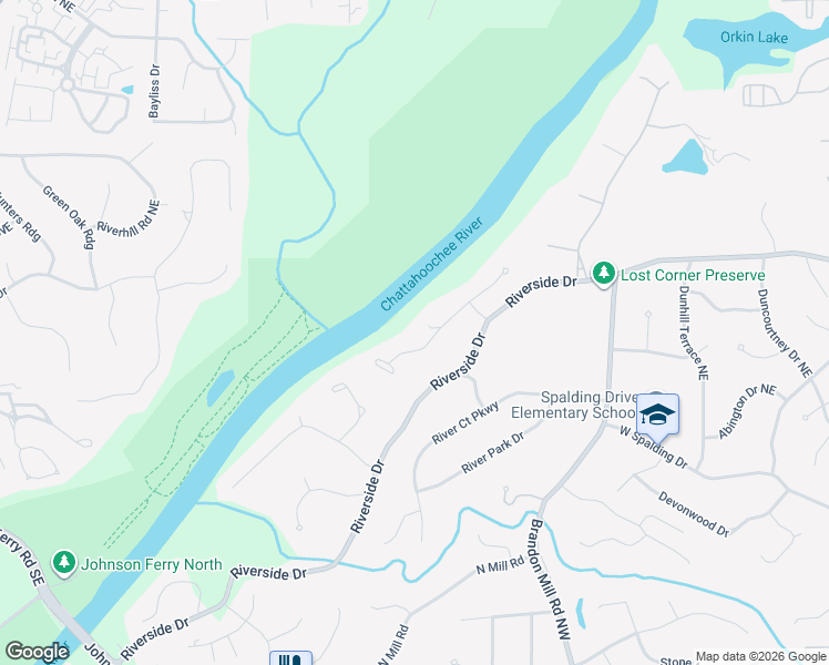 map of restaurants, bars, coffee shops, grocery stores, and more near 195 River North Drive Northwest in Atlanta