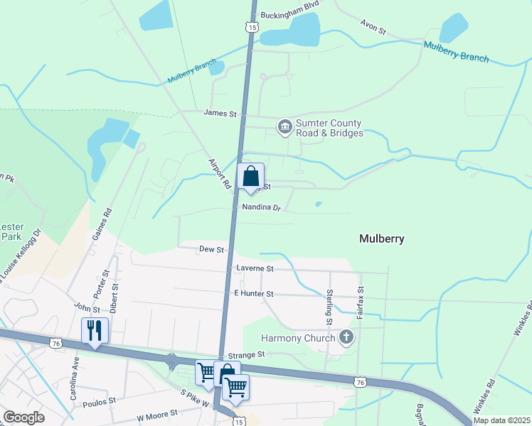 map of restaurants, bars, coffee shops, grocery stores, and more near 47 Nandina Drive in Sumter