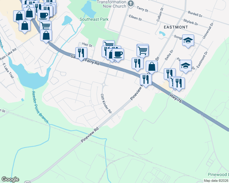 map of restaurants, bars, coffee shops, grocery stores, and more near 7821 Garners Ferry Road in Columbia