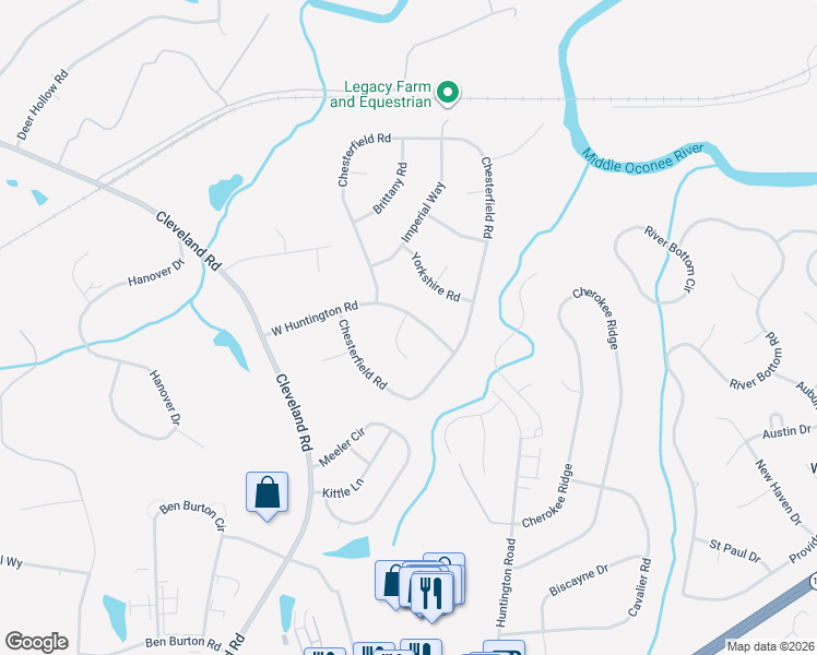 map of restaurants, bars, coffee shops, grocery stores, and more near 243 West Huntington Road in Bogart