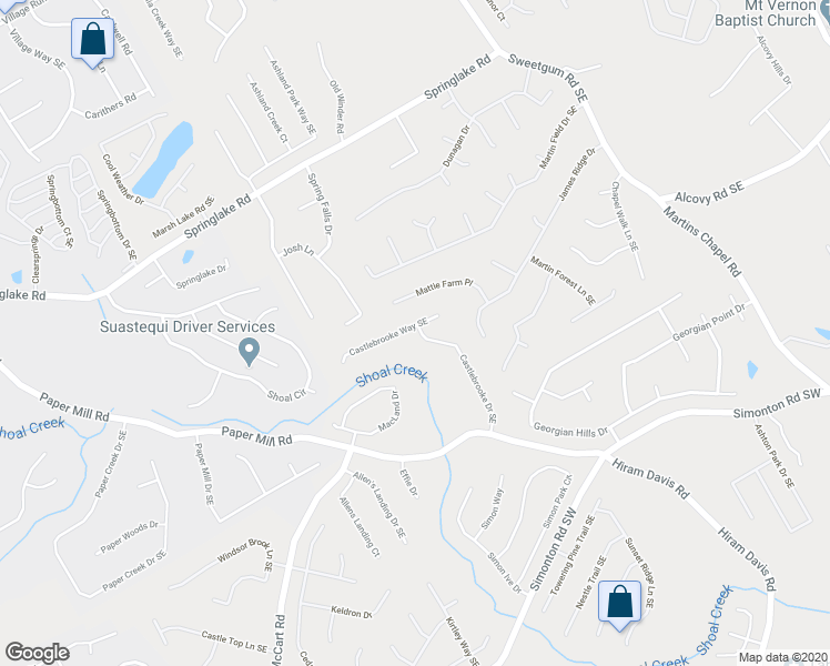 map of restaurants, bars, coffee shops, grocery stores, and more near 765 Castlebrooke Way Southeast in Lawrenceville