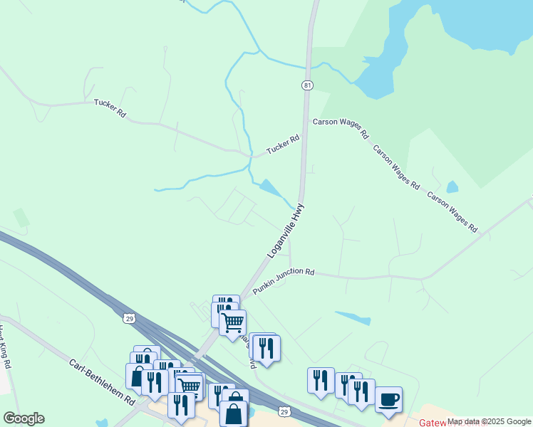 map of restaurants, bars, coffee shops, grocery stores, and more near 761 Loganville Highway in Winder