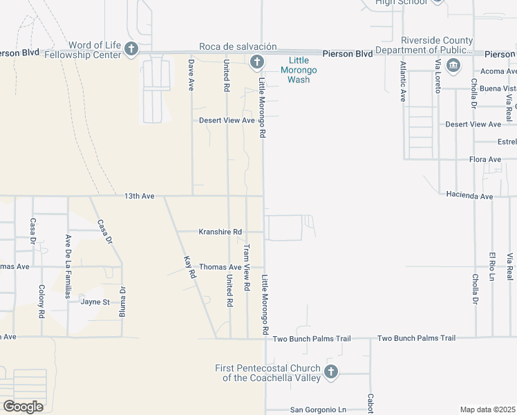 map of restaurants, bars, coffee shops, grocery stores, and more near 13075 Little Morongo Road in Desert Hot Springs