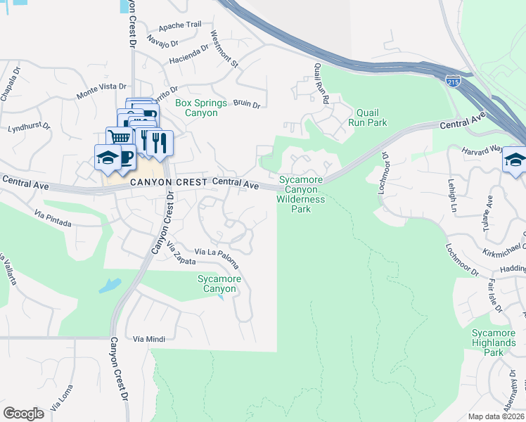 map of restaurants, bars, coffee shops, grocery stores, and more near 600 Central Avenue in Riverside
