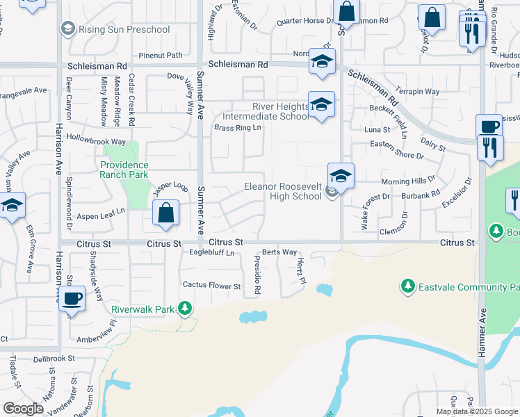 map of restaurants, bars, coffee shops, grocery stores, and more near 7374 Country Fair Drive in Corona
