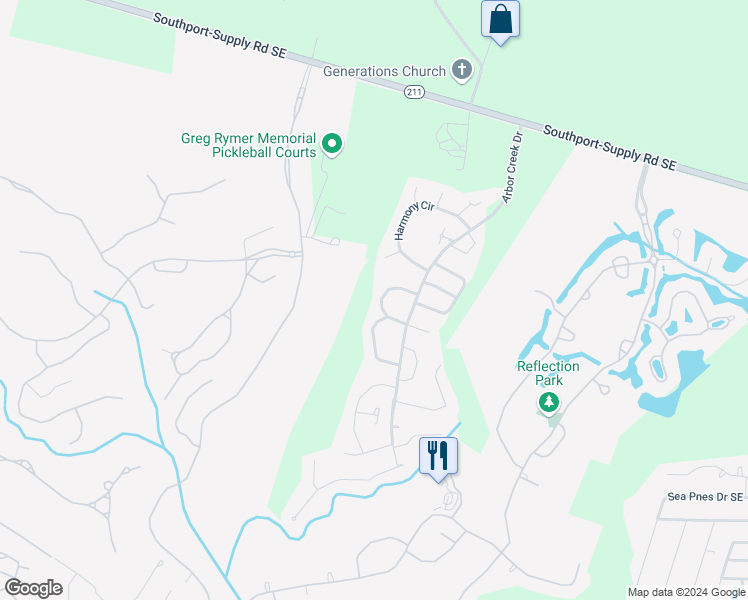 map of restaurants, bars, coffee shops, grocery stores, and more near 3870 White Blossom Circle in Southport