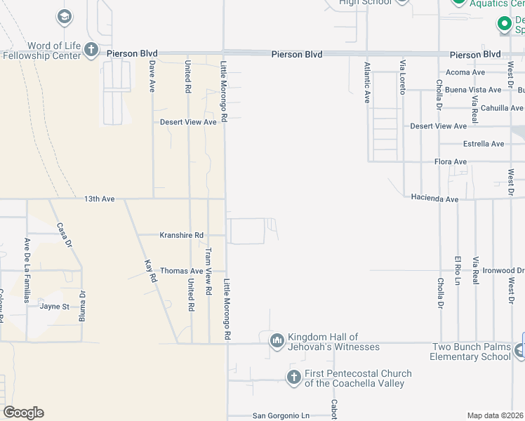 map of restaurants, bars, coffee shops, grocery stores, and more near 13300 Little Morongo Road in Desert Hot Springs