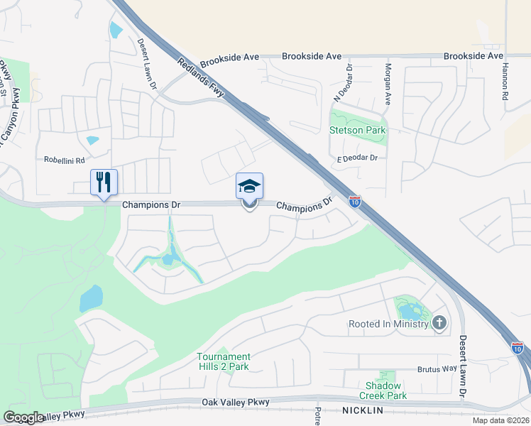 map of restaurants, bars, coffee shops, grocery stores, and more near 36886 Meadow Brook Way in Beaumont