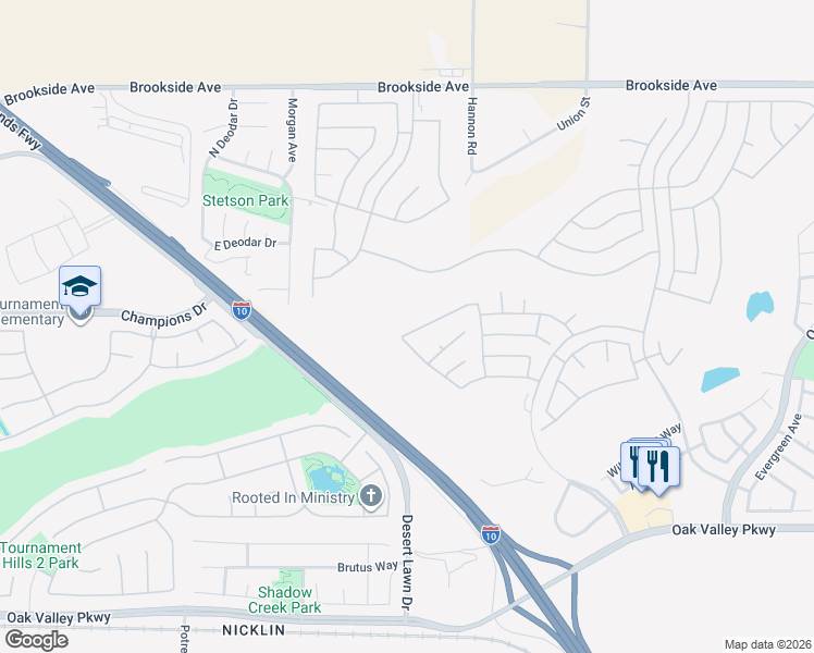 map of restaurants, bars, coffee shops, grocery stores, and more near 1090 Northview Drive in Beaumont