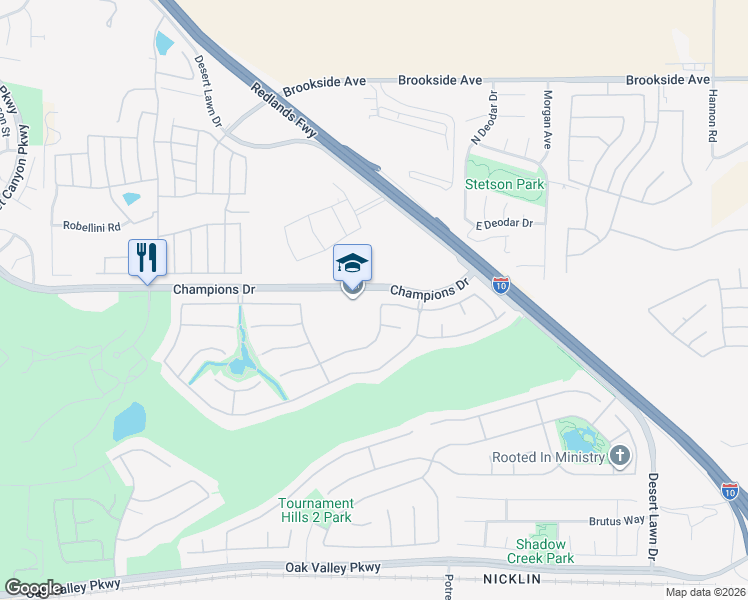 map of restaurants, bars, coffee shops, grocery stores, and more near 36848 Torrey Pines Drive in Beaumont