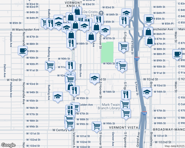 map of restaurants, bars, coffee shops, grocery stores, and more near 9101 Orchard Avenue in Los Angeles