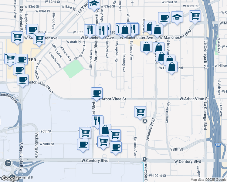 map of restaurants, bars, coffee shops, grocery stores, and more near 5762 Morley Street in Los Angeles