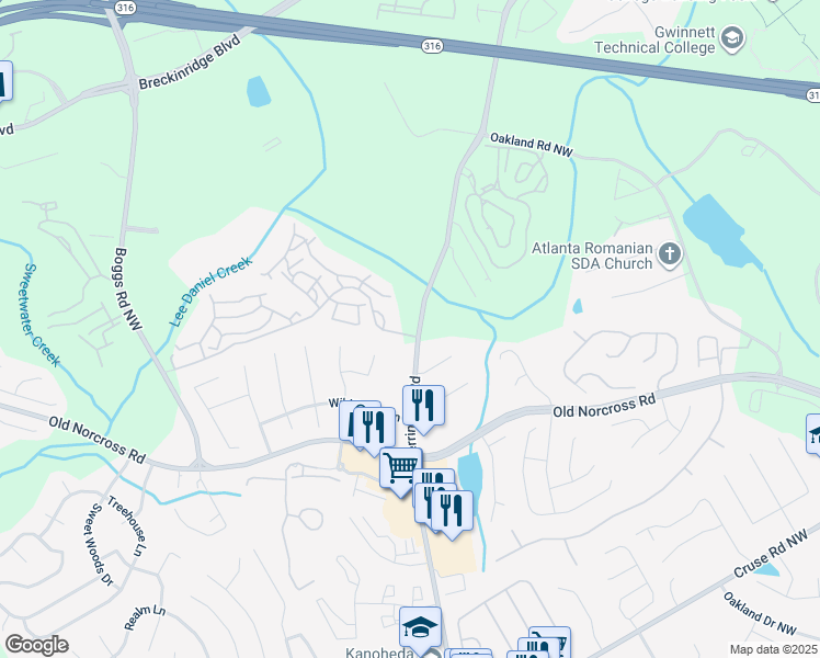 map of restaurants, bars, coffee shops, grocery stores, and more near 1335 Herrington Road in Duluth