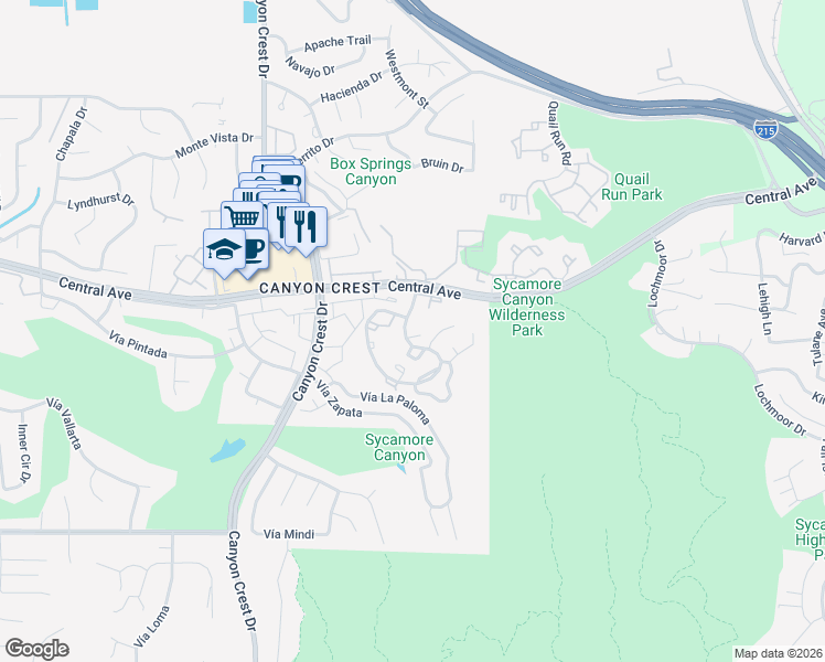 map of restaurants, bars, coffee shops, grocery stores, and more near in Riverside