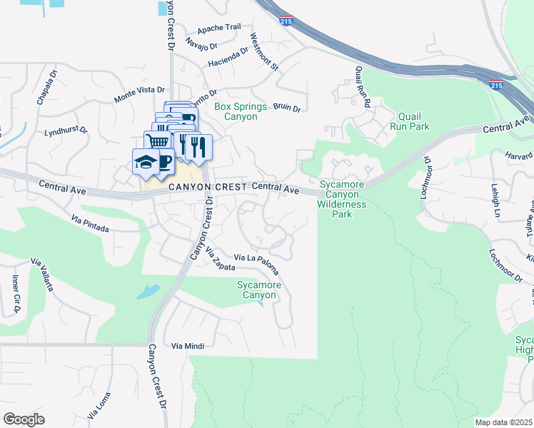 map of restaurants, bars, coffee shops, grocery stores, and more near 600 Central Avenue in Riverside