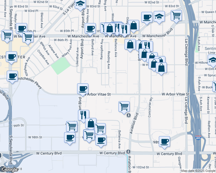 map of restaurants, bars, coffee shops, grocery stores, and more near 9034 Reading Avenue in Los Angeles