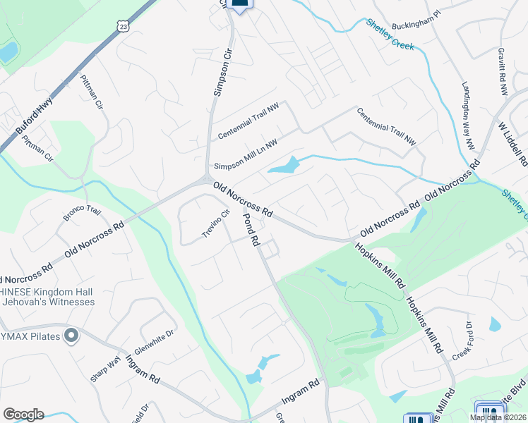 map of restaurants, bars, coffee shops, grocery stores, and more near 4630 Old Norcross Road in Duluth