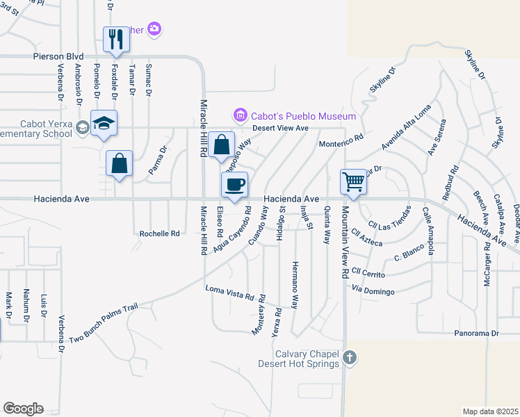 map of restaurants, bars, coffee shops, grocery stores, and more near 13121 Cuando Way in Desert Hot Springs