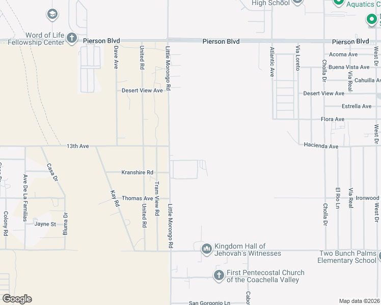 map of restaurants, bars, coffee shops, grocery stores, and more near 13300 Little Morongo Road in Desert Hot Springs