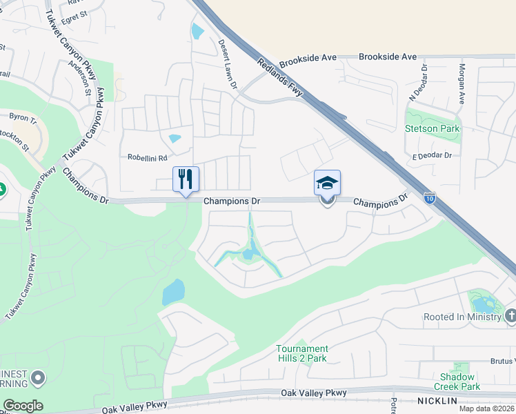 map of restaurants, bars, coffee shops, grocery stores, and more near 36308 Eagle Lane in Beaumont