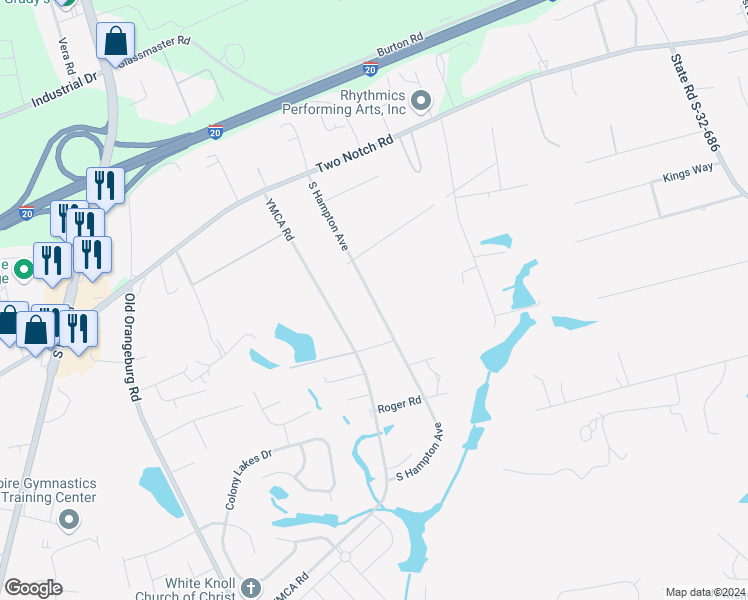 map of restaurants, bars, coffee shops, grocery stores, and more near 204 S Hampton Road in Lexington