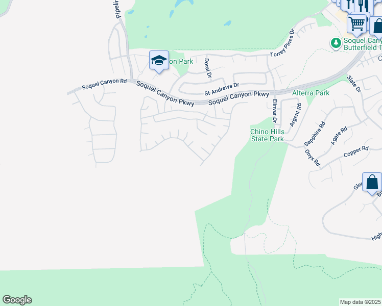 map of restaurants, bars, coffee shops, grocery stores, and more near 4347 Stone Mountain Drive in Chino Hills