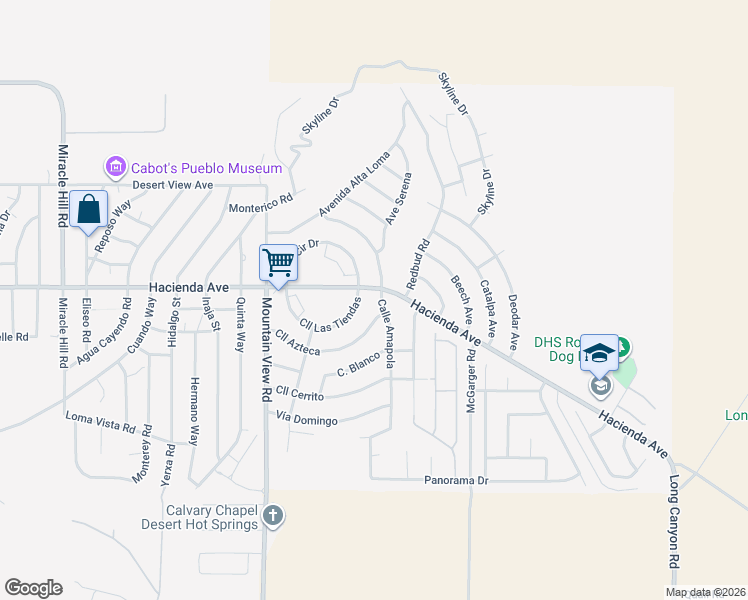 map of restaurants, bars, coffee shops, grocery stores, and more near 13039 Calle Amapola in Desert Hot Springs