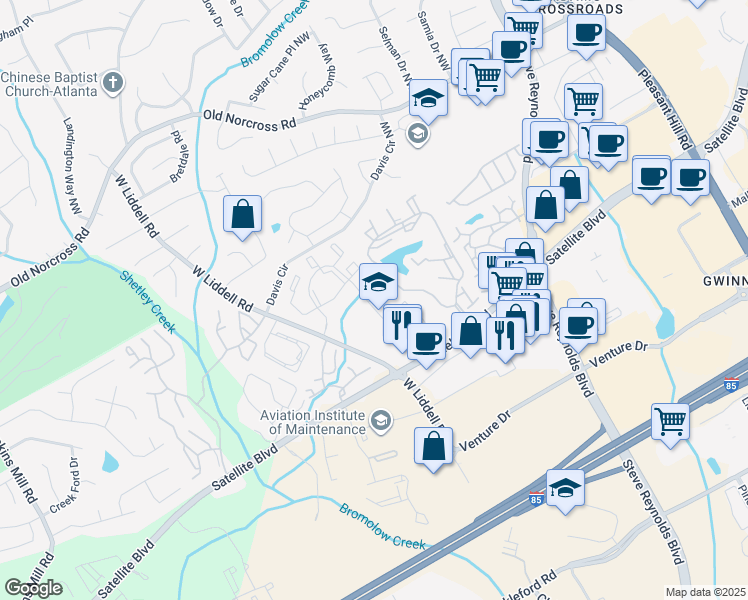 map of restaurants, bars, coffee shops, grocery stores, and more near 3300 Club Place in Duluth
