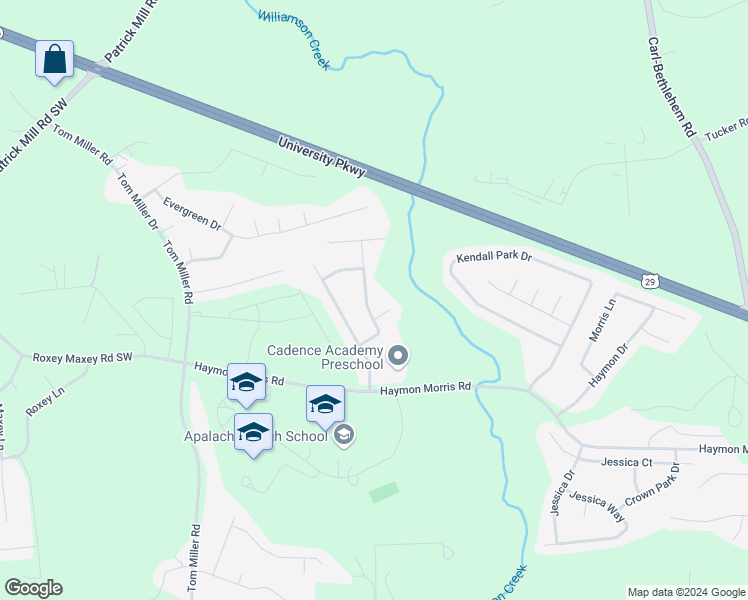 map of restaurants, bars, coffee shops, grocery stores, and more near 1421 Silvergate Way in Winder
