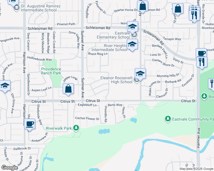 map of restaurants, bars, coffee shops, grocery stores, and more near 7374 Country Fair Drive in Corona