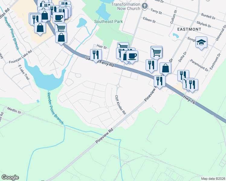 map of restaurants, bars, coffee shops, grocery stores, and more near 119 Beacons Field Road in Columbia