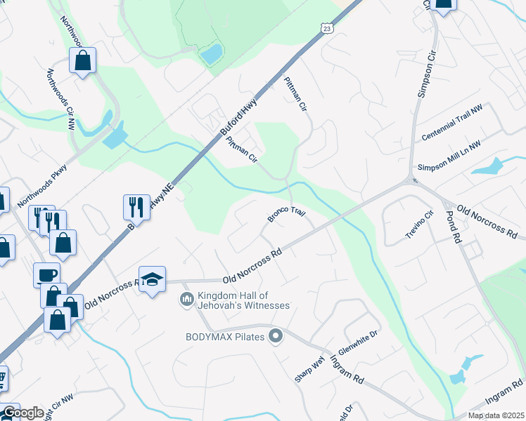 map of restaurants, bars, coffee shops, grocery stores, and more near 2697 Shetland Lane in Duluth