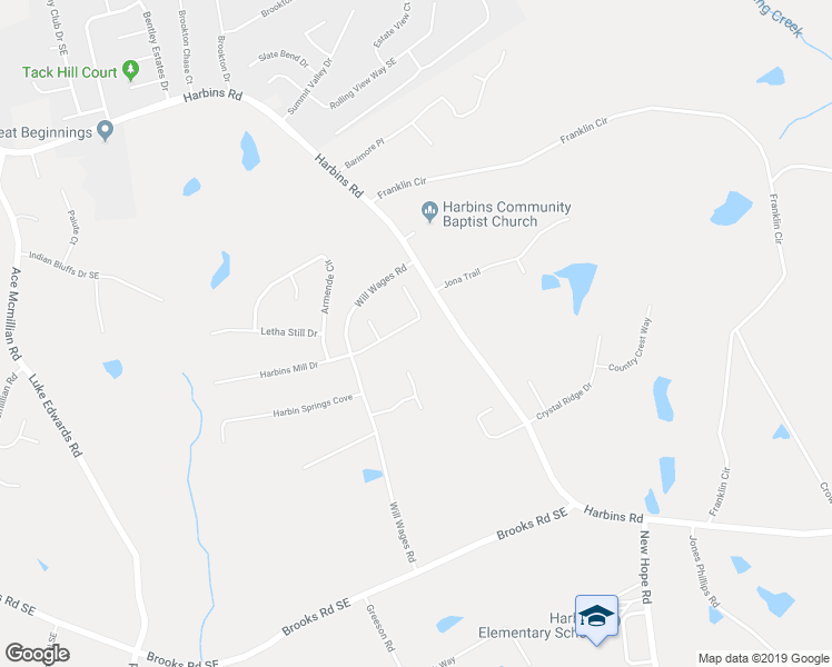 map of restaurants, bars, coffee shops, grocery stores, and more near 2715 Harbins Mill Drive in Dacula