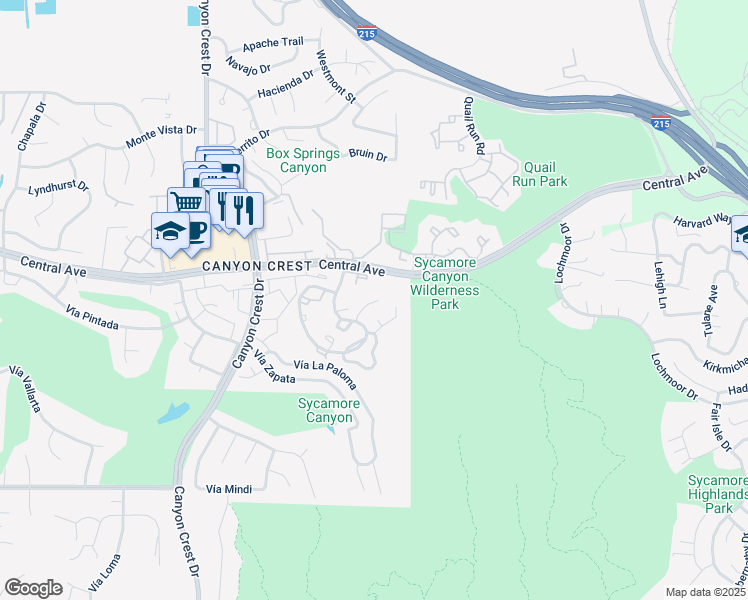 map of restaurants, bars, coffee shops, grocery stores, and more near in Riverside