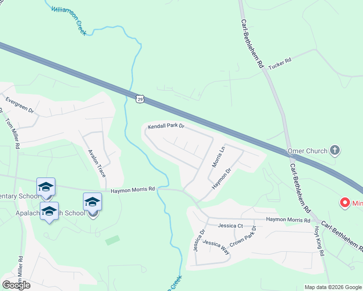 map of restaurants, bars, coffee shops, grocery stores, and more near 683 Spencer Court in Winder