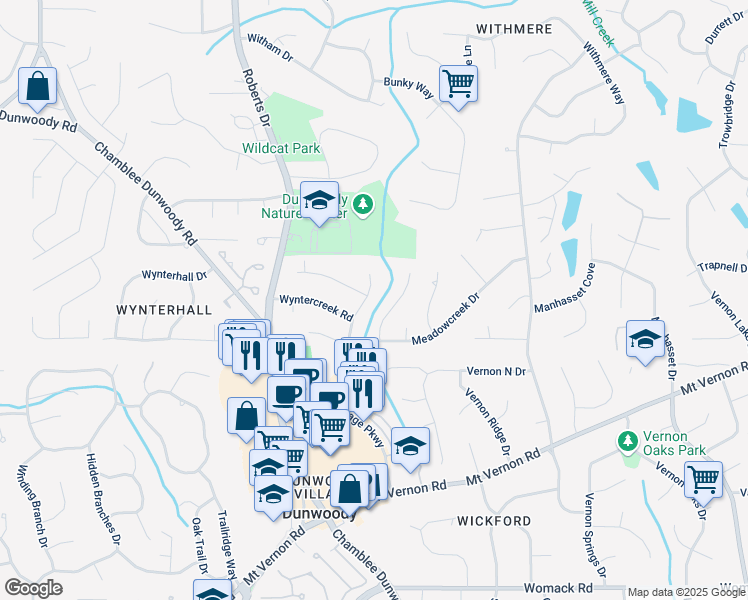 map of restaurants, bars, coffee shops, grocery stores, and more near 5269 Wyntercreek Drive in Dunwoody