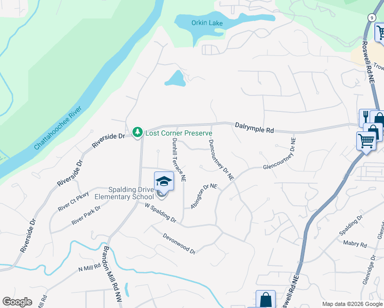 map of restaurants, bars, coffee shops, grocery stores, and more near 225 Berwick Drive Northeast in Atlanta