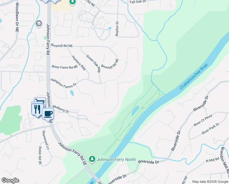 map of restaurants, bars, coffee shops, grocery stores, and more near 524 Gramercy Drive Northeast in Marietta