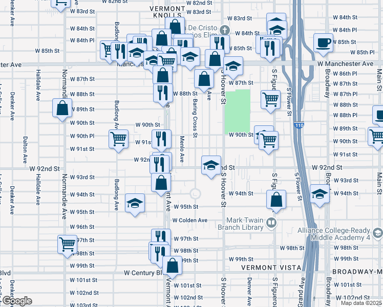 map of restaurants, bars, coffee shops, grocery stores, and more near 9111 Baring Cross Street in Los Angeles