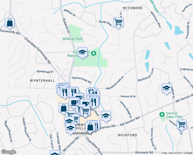map of restaurants, bars, coffee shops, grocery stores, and more near 5269 Wyntercreek Drive in Dunwoody