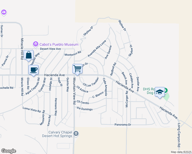 map of restaurants, bars, coffee shops, grocery stores, and more near 68210 Calle Las Tiendas in Desert Hot Springs