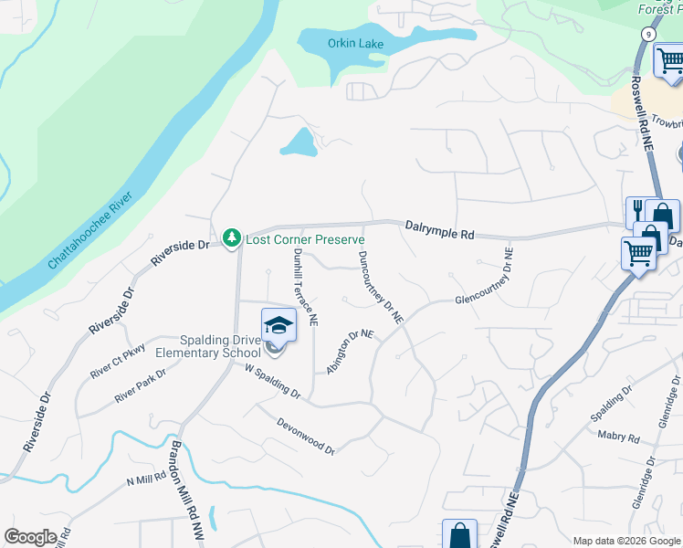 map of restaurants, bars, coffee shops, grocery stores, and more near 225 Berwick Drive Northeast in Atlanta
