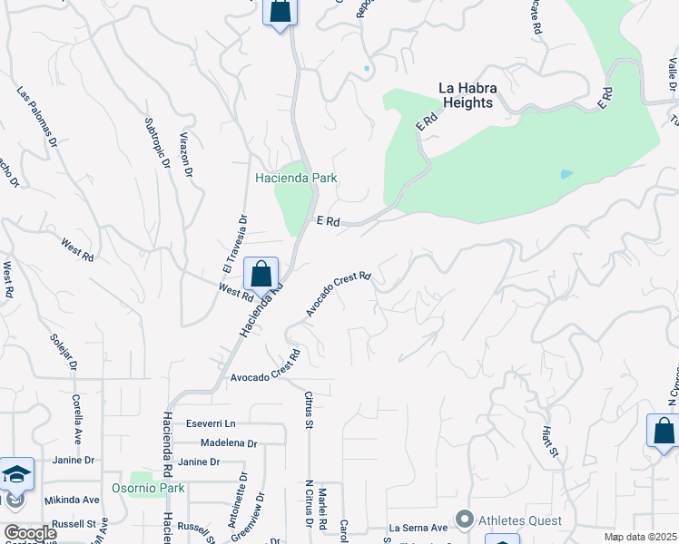 map of restaurants, bars, coffee shops, grocery stores, and more near 471 Avocado Crest Road in La Habra Heights