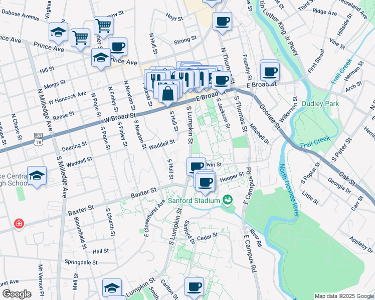 map of restaurants, bars, coffee shops, grocery stores, and more near in Athens